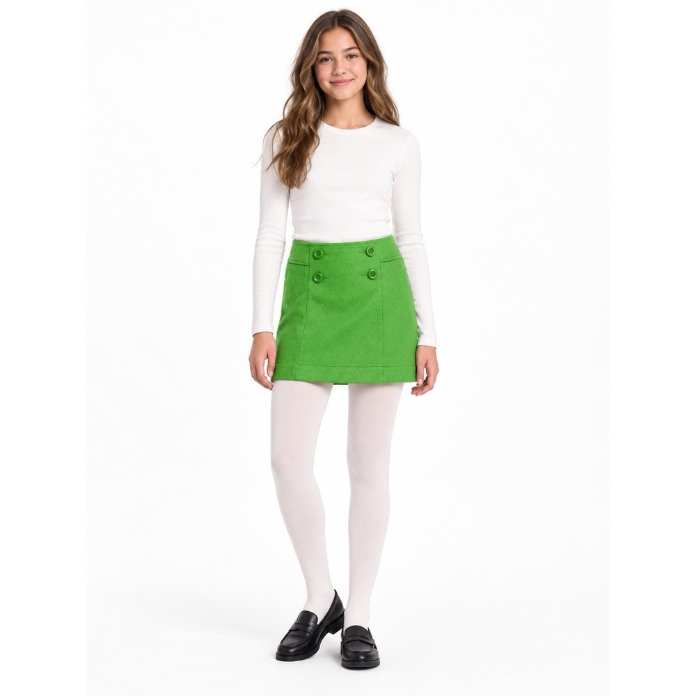 GapKids Girls 14 Green Wool Blend Lined Mod Mini Skirt Buttons Preppy
